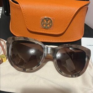 Tory Burch Marble Gray Sunglasses with Orange Case